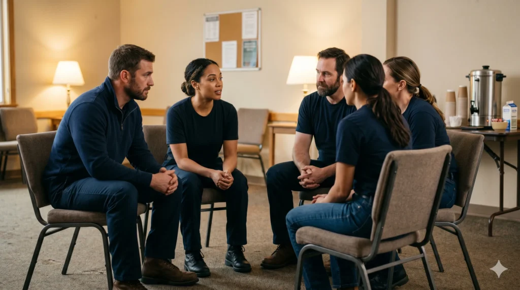 Support group meeting in a room