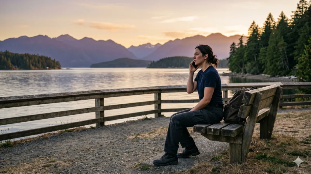 Person sitting on bench by lake