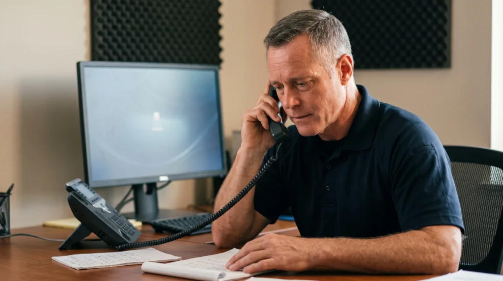 Man on phone at desk working