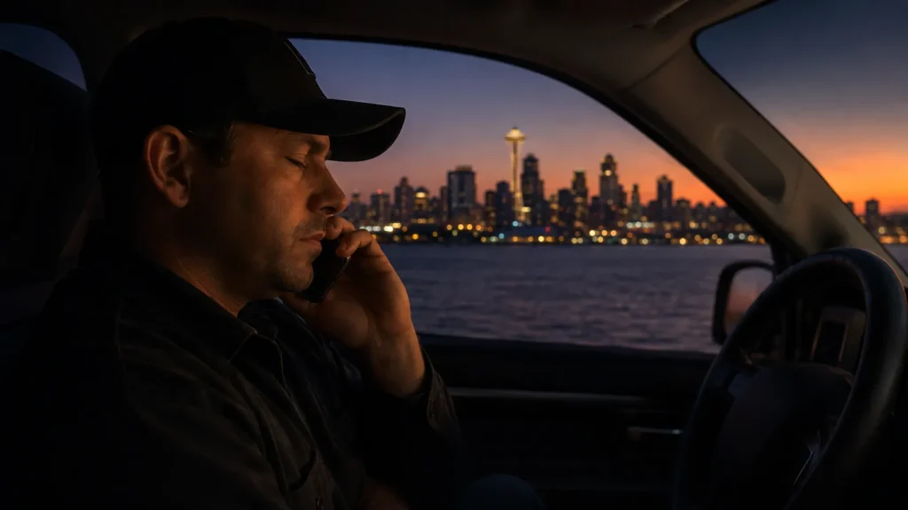 Man talking on phone at sunset