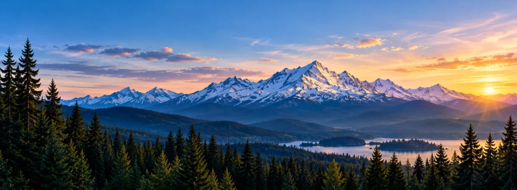 Sunlit Snowy Mountain Panorama